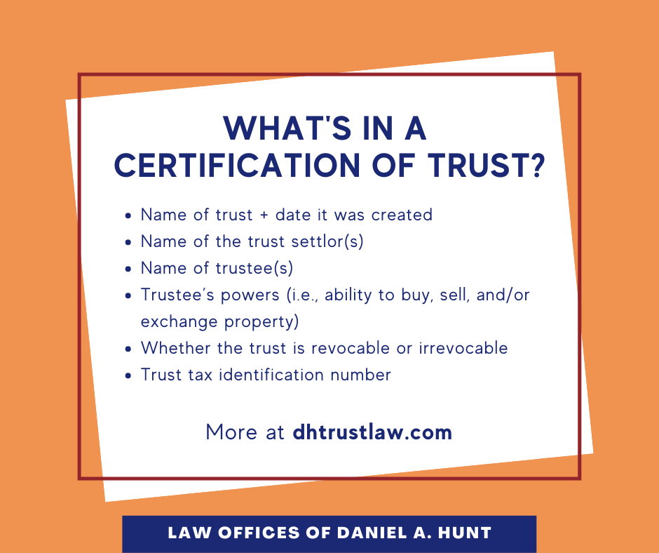 What s A Certification Of Trust Law Offices Of Daniel Hunt